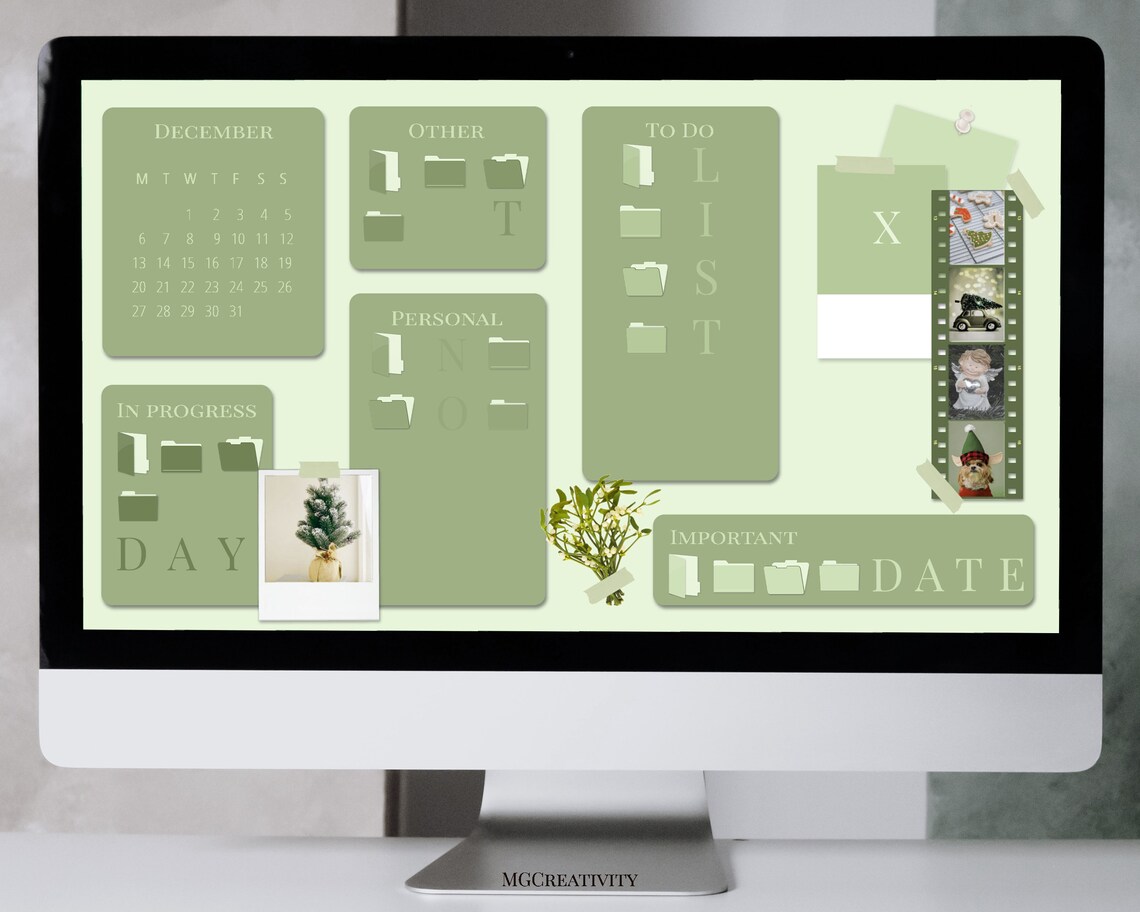 Sage green functional wallpaper organaizer for desktop Folder Etsy