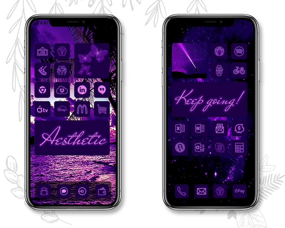 Dark purple neon app icons Aesthetic iPhone IOS14 app