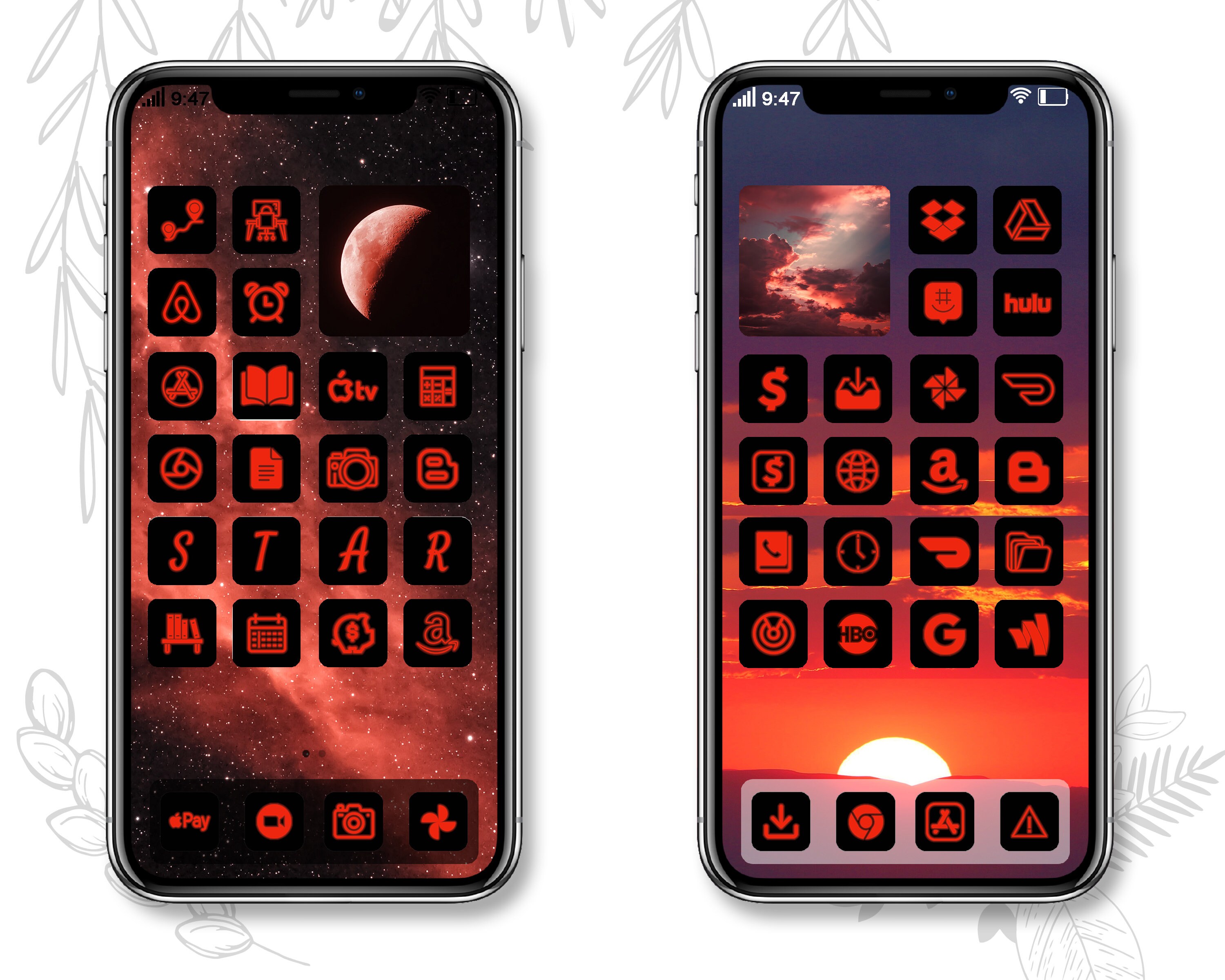 IOS 14 icons neon Red and black app icons iPhone homescreen Etsy