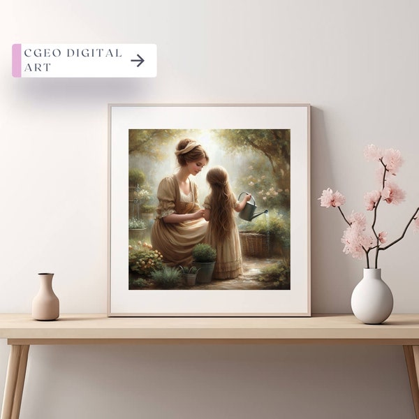 Square art prints, Mothers gift from daughter, Mother painting, Mother and child, Digital Download