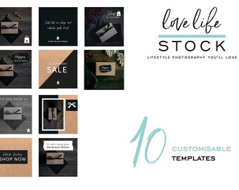 10 Instagram Square Post Templates - Black Friday, Kraft, Black, Canva Templates, Branding Kit, Lifestyle Blogger, Small Business, Editable