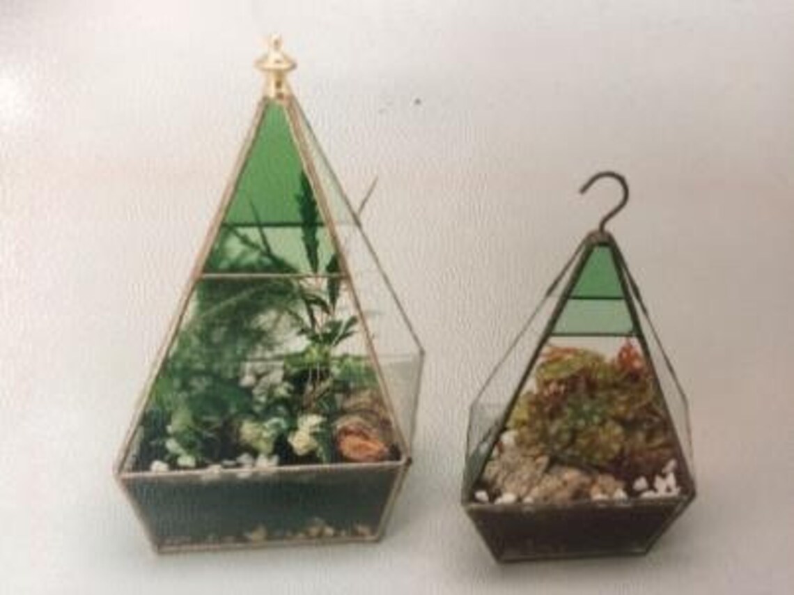 Handmade stained glass Pyramid Terrarium Etsy