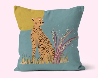Sunshine Cheetah Print Cushion, Handmade Cushion, Living Room Decor, Boho Prints, Decorative Cushions, Big Cat Art, Pillow Cover