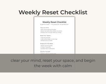 Weekly Reset Checklist | Minimalist Planner, Mental Clarity (Instant Download)