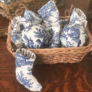 Indigo Toile Stocking Christmas Ornaments