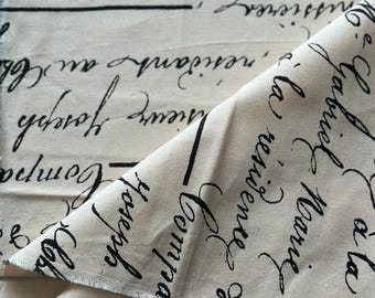 Vintage Discontinued 'Chirography' French Print Fabric Yardage