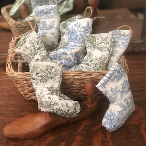 Green Toile Stocking Christmas Ornaments