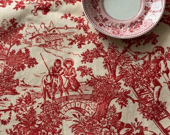 Vintage Pierre Frey La Maison Strawberry Red and Cream Toile de jouy Fabric Yardage
