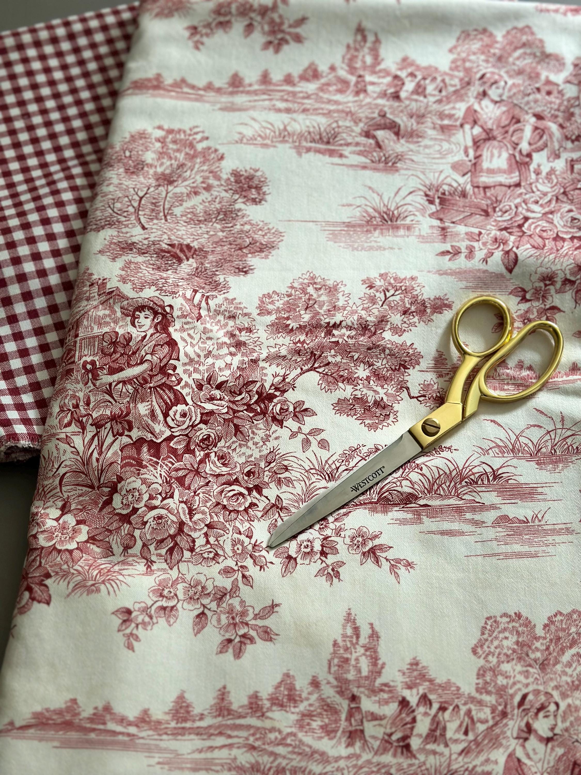 Red White Toile Fabric Vintage