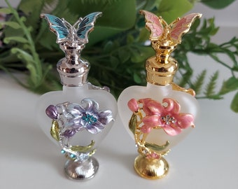 Vintage Heart Shaped Glass Perfume Bottle with Stopper (Set of 2)