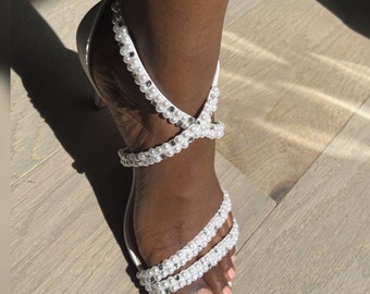 Comfortable pearl heels for wedding with sparkles