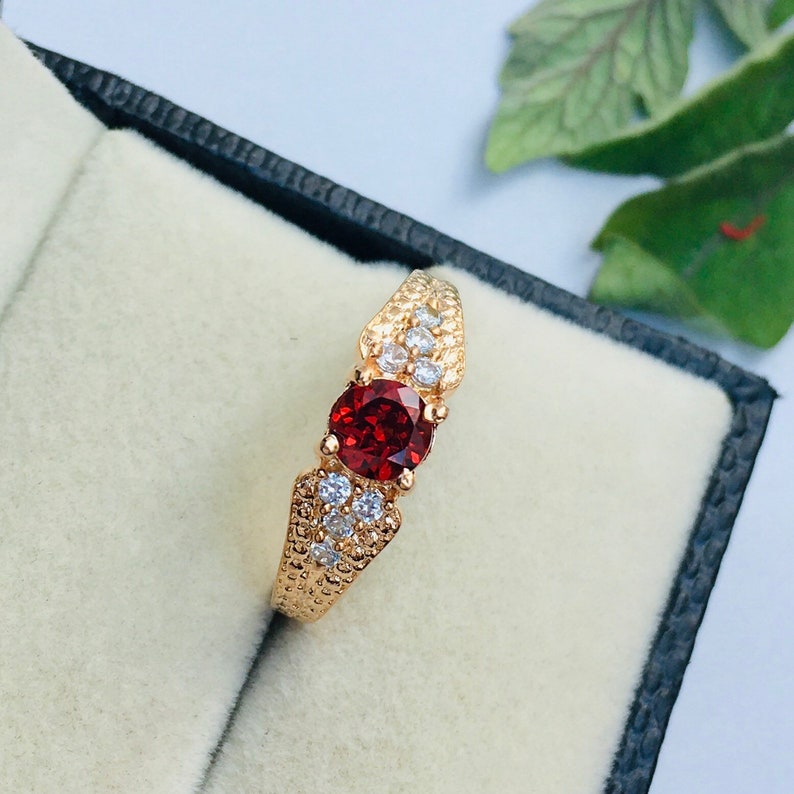 Natural Red Garnet Ring-Garnet Jewelry-Rose Gold Plated ring-Cub Natural Red Garnet Ring-Garnet Jewelry-Rose Gold Plated ring-Cub