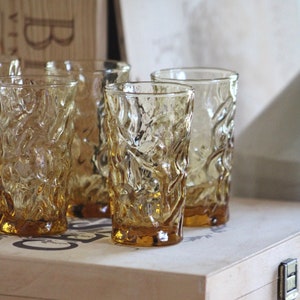 Set of 6 Vintage Libbey Tawny Aztec Gold Juice Glasses Vintage Drink Barware Vintage Glassware Mid Century Modern Glass MCM Colored Glasses