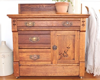SOLD OUT 1800s Eastlake Antique Sideboard Antique Console Antique Dresser Linen Cabinet Furniture Farmhouse Decor Country
