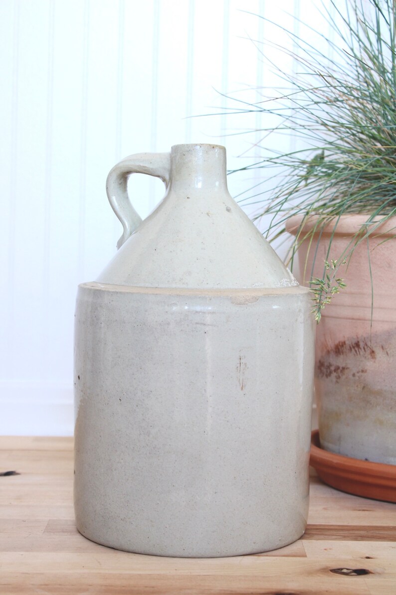 19th Century Antique Stoneware Jug Cream Antique Vintage Crock Old White Glazed Floral Arrangement Display Vase Flower Vessel Milk Jug image 4