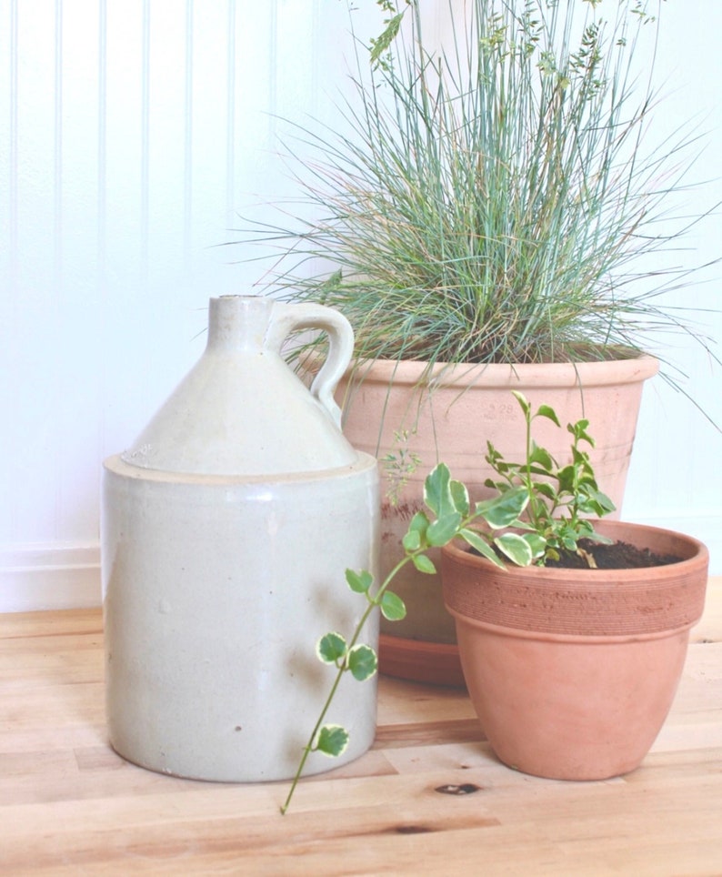 19th Century Antique Stoneware Jug Cream Antique Vintage Crock Old White Glazed Floral Arrangement Display Vase Flower Vessel Milk Jug image 3