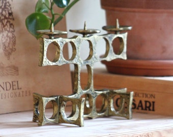 Vintage Candle Holder Metal Mid Century Modern Decor Brutalist Table Top Decor Vintage Gold Decor Coffee Table Decor Rustic Mantle Decor MCM