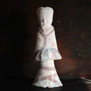 ANTIQUE Han Dynasty–Style Painted Pottery Female Attendant Figure | 20th Century Decorative Chinese Sculpture | Ancient-Inspired Object