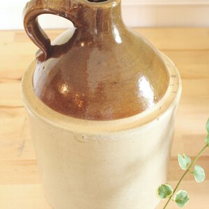 19th Century Glazed Antique Stoneware Jug Brown Vintage Crock Floral Arrangement Farmhouse Vase Flower Vessel Farmhouse Country Chic Decor image 5