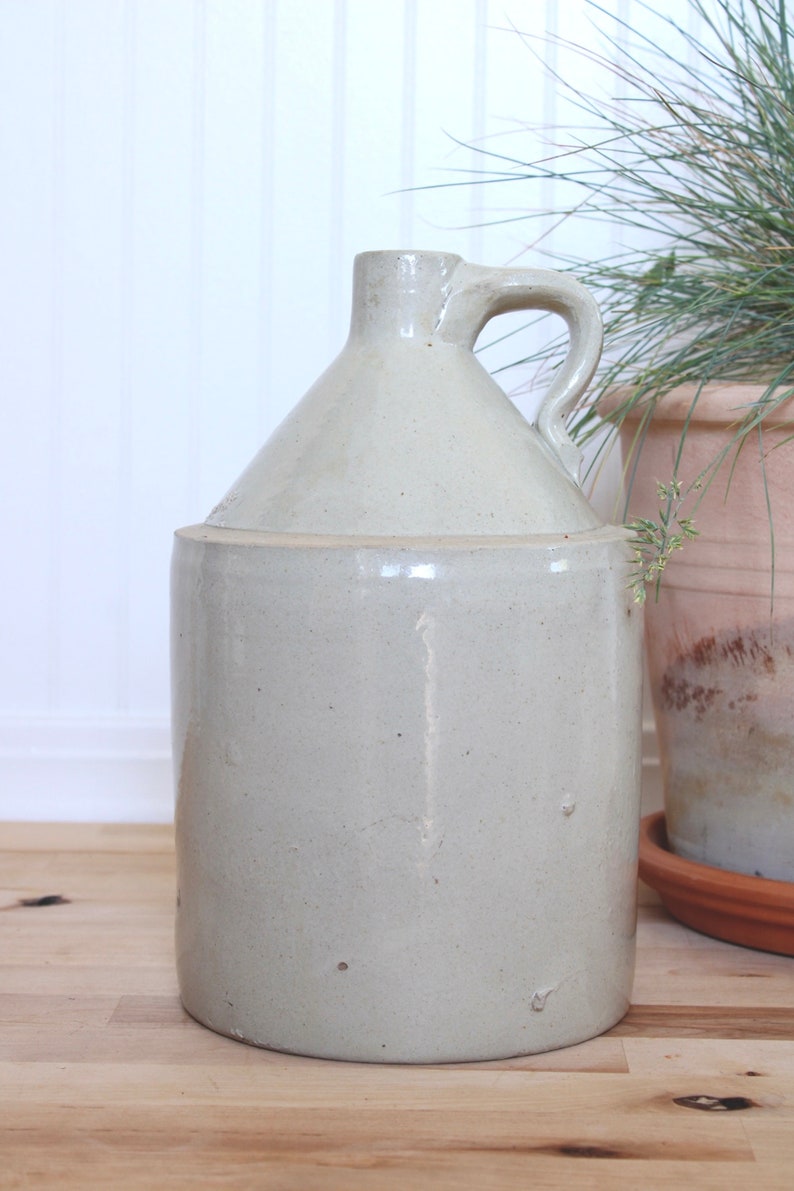 19th Century Antique Stoneware Jug Cream Antique Vintage Crock Old White Glazed Floral Arrangement Display Vase Flower Vessel Milk Jug image 5