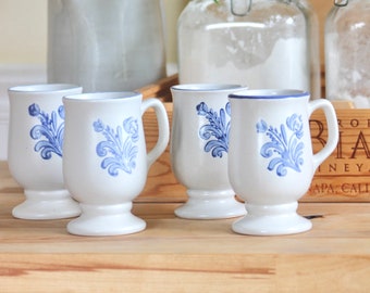 Vintage Pfaltzgraff Yorktowne Mugs Set for 4 Dinnerware Vintage Mugs Blue Mugs Flower Coffee Mug Stoneware Vintage Decor Farmhouse Coastal