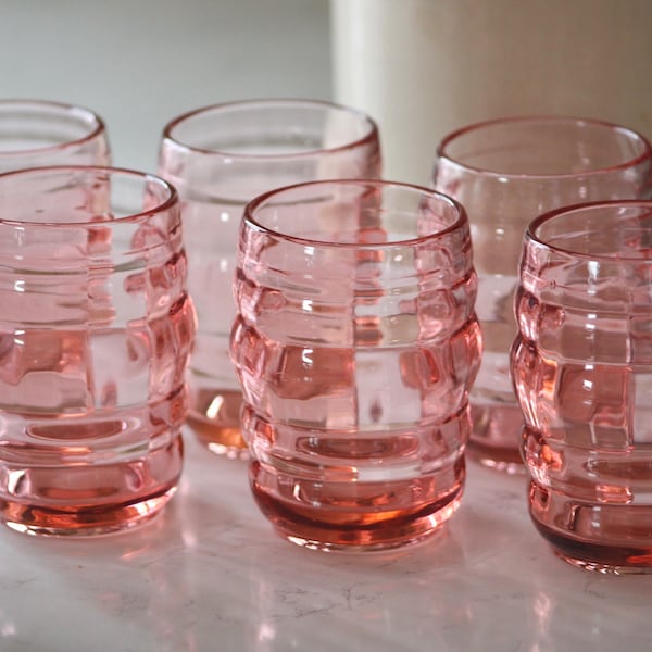 Vintage Pink Glasses Blush Vintage Barware Antique Glassware Set of 4 Colored Glass Colorful Unique Water Glass Antique Glasses Depression