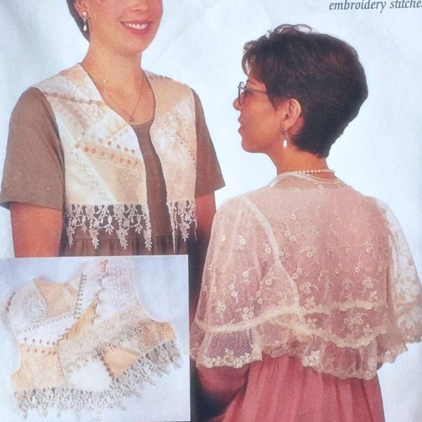 Vtg Gooseberry Hill Pattern Lace Tea Jacket and Vest Size S M L XL XXL XXXL Crazy Quilted Embroidery Stitches