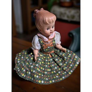 Vintage 1940s-60s Unmarked Plastic Doll with Molded Hair 10 Inch