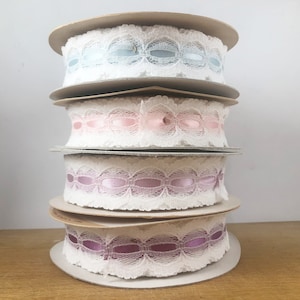 Nuevo carrete de 20 yardas encaje vintage con cinta León producto elegancia rosa púrpura violeta azul claro