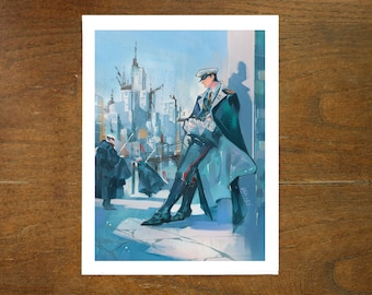 Artprint &quot;Man At Gate&quot; 15x21 cm | Gouache post-apocalypse original painting artprint