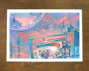 Artprint &quot;Two moons&quot; 15x21 21x30 gouache watercolor illustration by Kiloom