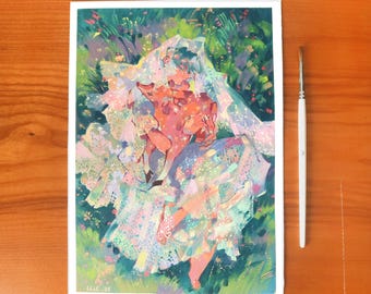 Original "Last fawn" | Original watercolor character painting 21x30 cm