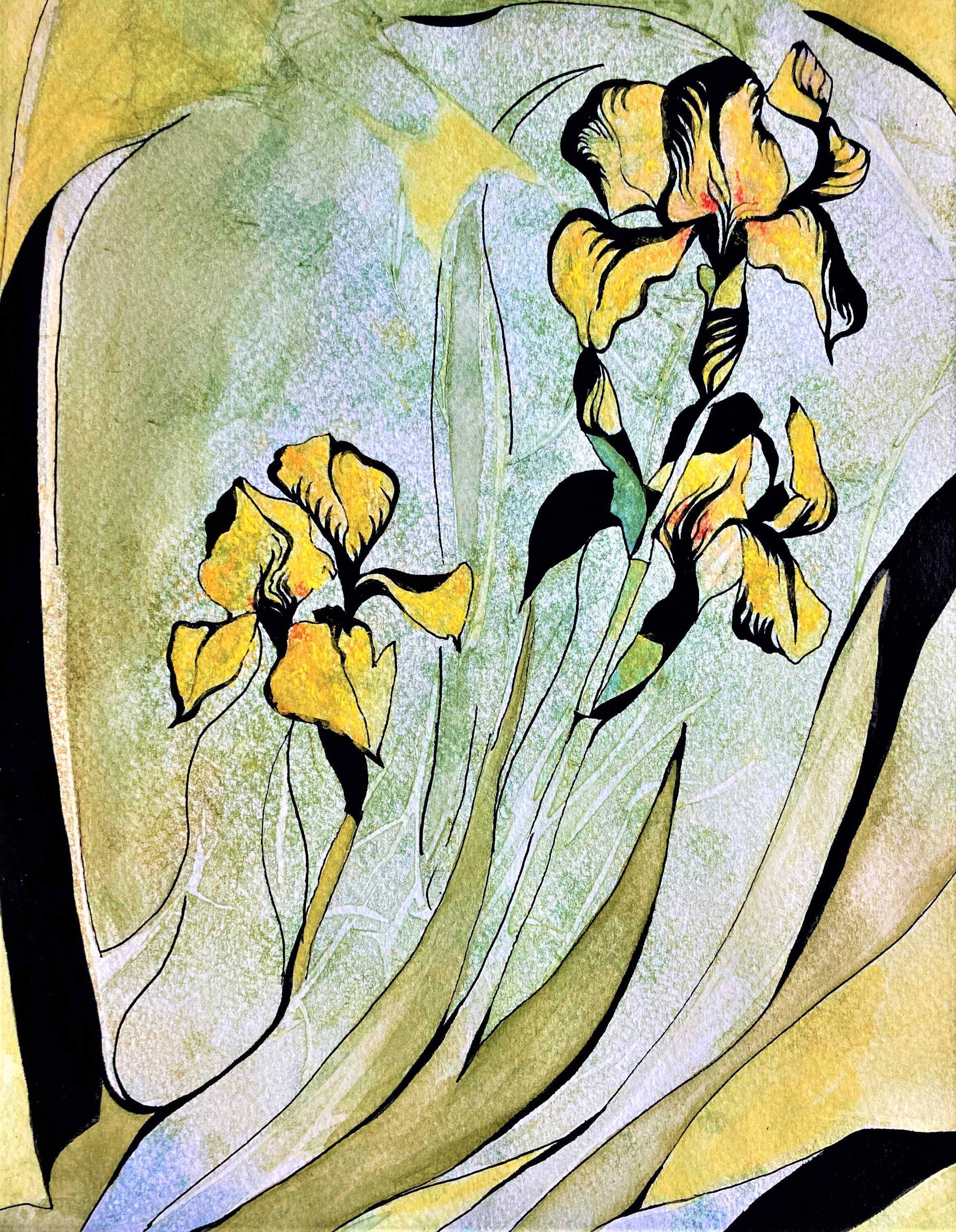 Art Nouveau Iris Original Watercolour Painting by Anne Etsy