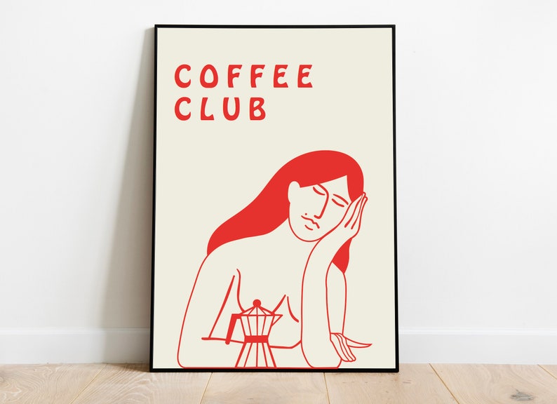 Coffee Poster - Line art Poster | Line print | Coffee Print - Woman Line Art | Woman Line Print - Kitchen Art 