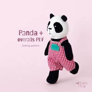 Panda Bear Plush Sewing Pattern + Overalls in PDF – DIY Easy Stuffed Animal Toy – Beginner Friendly – Baby Gifts – Nursery Decor