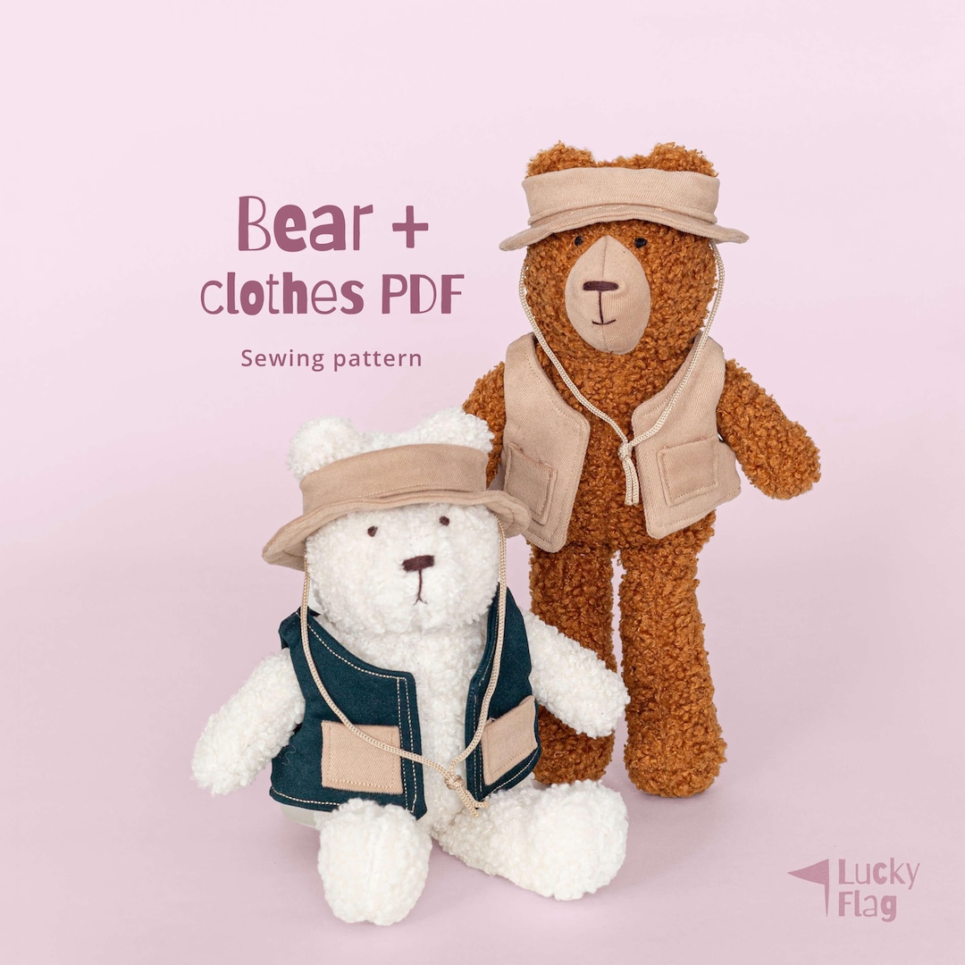 Teddy Bear Plush Sewing Pattern PDF + Fishing Hat & Vest – DIY Easy ...