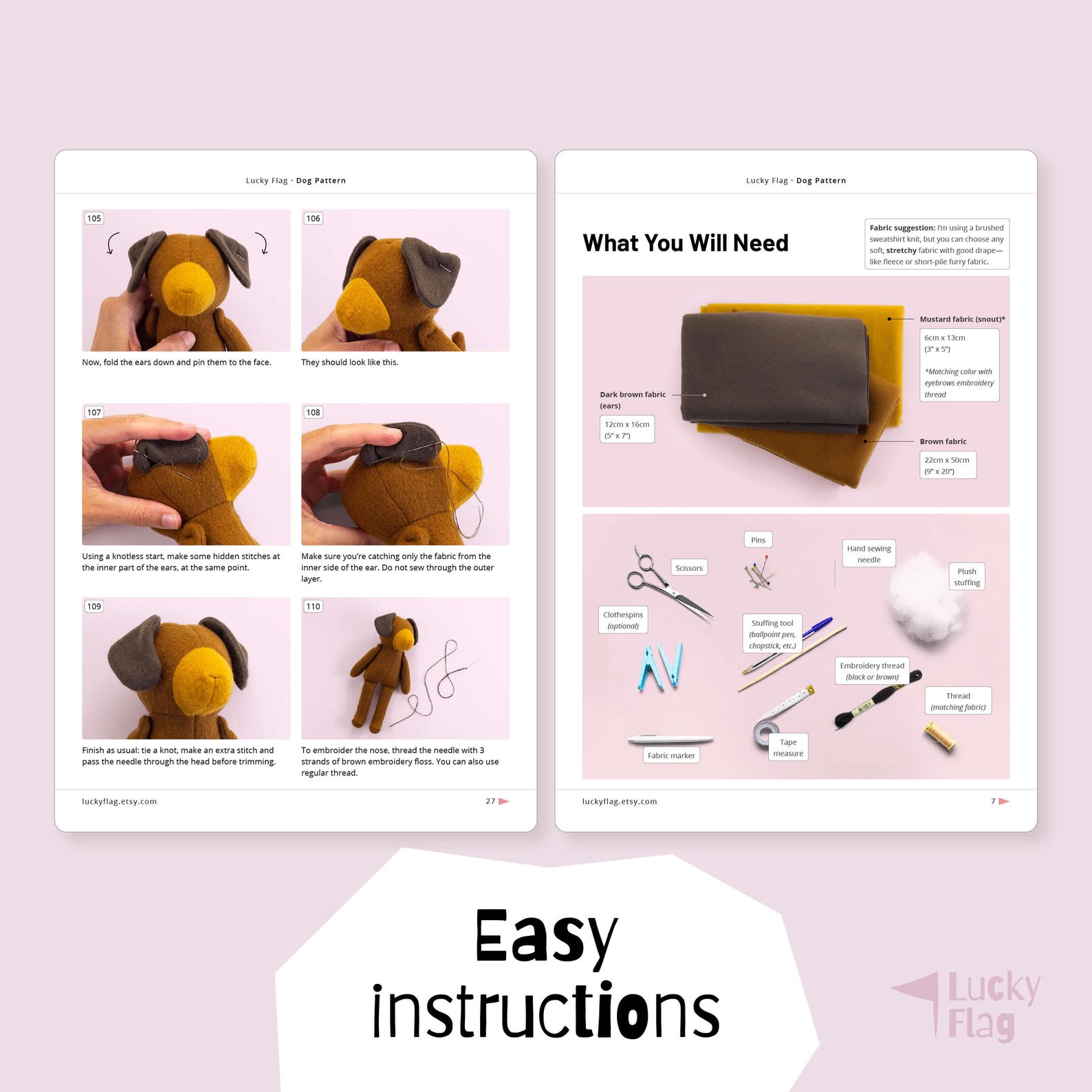 Dog Plush Sewing Pattern + Clothes in PDF – DIY Easy Stuffed Animal ...