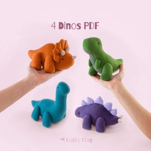 4 Dinosaur Plush Sewing Pattern PDF – Dino Pattern Bundle – Easy Stuffed Animal – Beginner Friendly