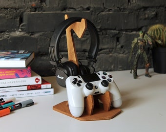 Personalized Wooden Controller & Headphone Stand: Gamer Gift