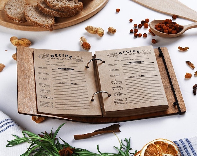 Personalized recipe book recipe binder Wooden recipe book Binder cookbook Custom recipes book Mother's Day Gift anniversary gift