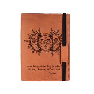 Sun and Moon Leather Journal, Refillable Notebook, Personalized Diary, Customized Sketchbook, Travel Book, Notebook, Leather Book,Dream Book