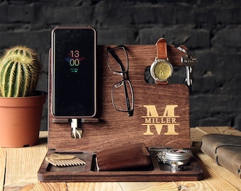 Personalized Wooden Docking Station: Custom Men's Organizer