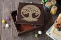 Personalized Wooden Dice Tray with Cover: Engraved Leather RPG Gift product logo