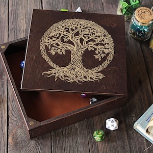 Personalized Wooden Dice Tray with Cover: Engraved Leather RPG Gift