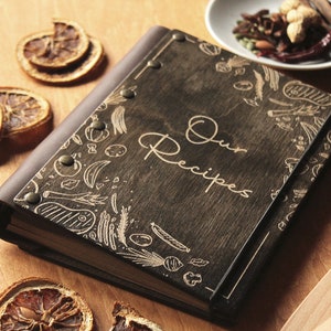 Large Recipe book, Personalized wooden recipe book, Custom cookbook, Home Recipes, Grandmother Gift, Leather Binder Cookbook, Cooking lover
