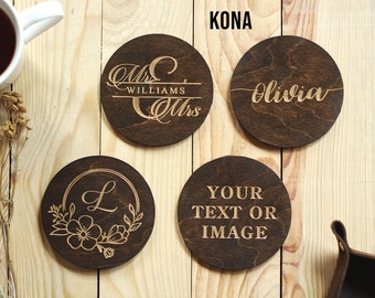 Personalized coaster set, Anniversary Coasters, Custom Engraved Wood Coasters, Couples Coasters, Wooden coasters