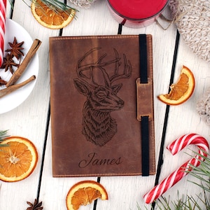 Deer Leather Journal: Personalized Hunting Log Book, Custom Engraved