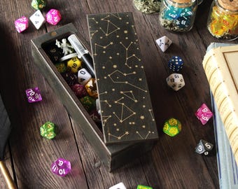 Personalized Wooden Dice Box: Custom DnD Dice Vault, Engraved Storage