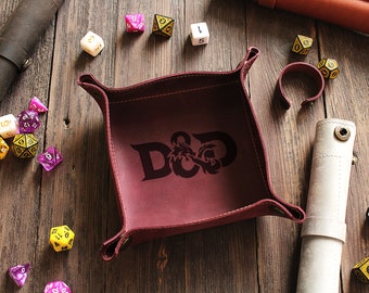 Personalized Leather Dice Tray: Engraved Foldable Rolling Mat for DND RPG