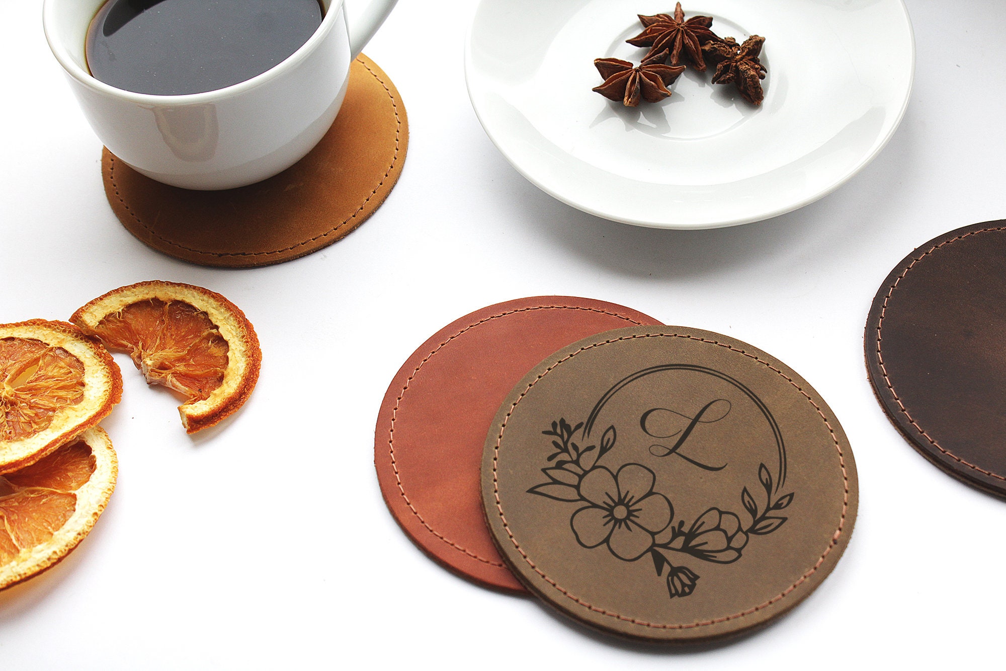 Set of 4 Leather Drink Coasters Leather Drink Holders Drink Etsy